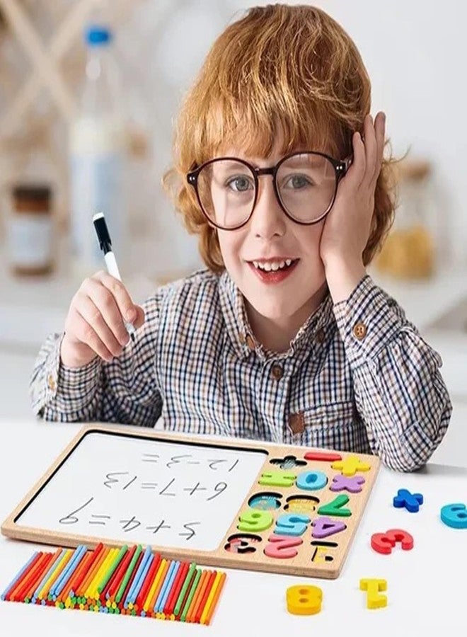 DAYANIDHI 1234 Numeric Puzzles for Kids Mathematical Equations Tool & Toddlers Educational & Developing Mind Gaming Skill Abilities Wooden 1 to 9 & 0 White Surface Drawing Board (Pack of 1) - Image 4